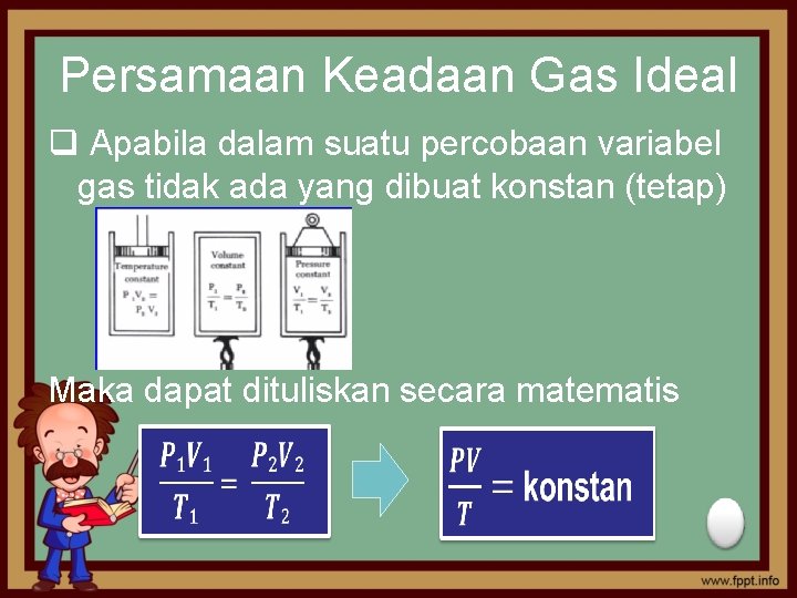 Persamaan Keadaan Gas Ideal q Apabila dalam suatu percobaan variabel gas tidak ada yang