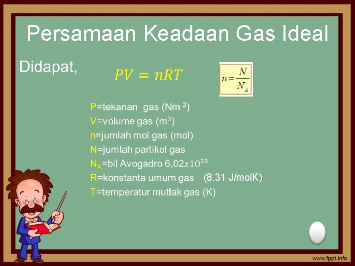 Persamaan Keadaan Gas Ideal • (8, 31 J/mol. K) 