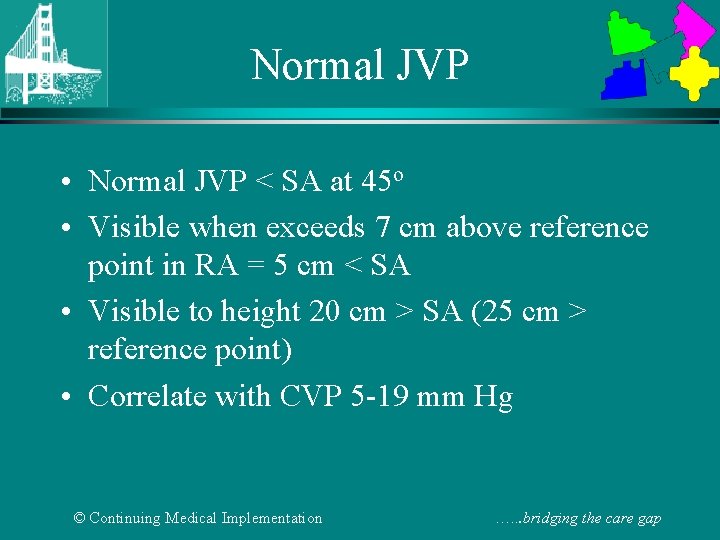 Normal JVP • Normal JVP < SA at 45 o • Visible when exceeds