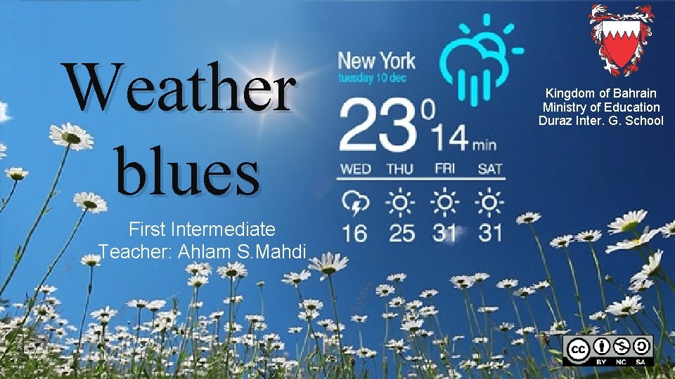 Weather blues First Intermediate Teacher: Ahlam S. Mahdi Kingdom of Bahrain Ministry of Education
