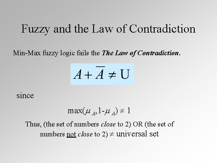 Fuzzy and the Law of Contradiction Min-Max fuzzy logic fails the The Law of