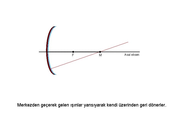 F M Asal eksen Merkezden geçerek gelen ışınlar yansıyarak kendi üzerinden geri dönerler. 