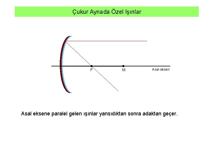 Çukur Aynada Özel Işınlar F M Asal eksene paralel gelen ışınlar yansıdıktan sonra adaktan