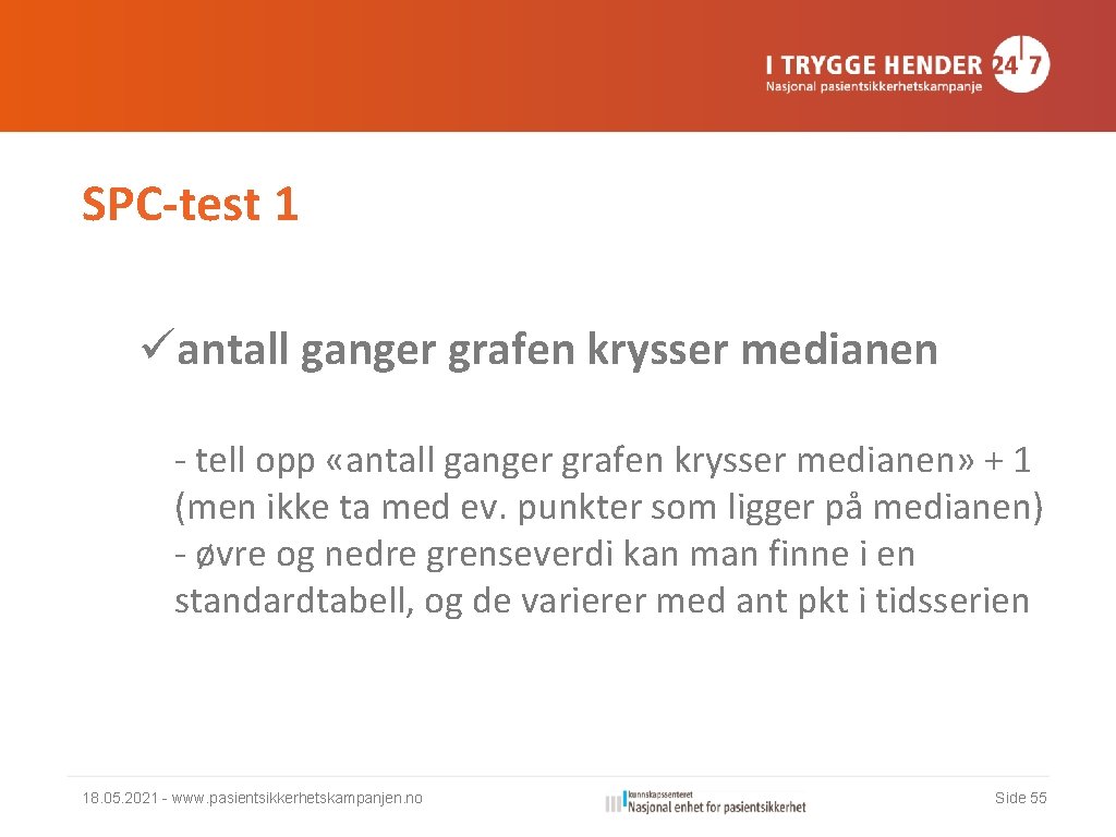 SPC-test 1 üantall ganger grafen krysser medianen - tell opp «antall ganger grafen krysser