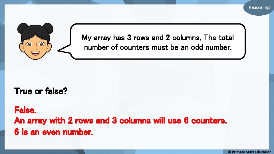 My array has 3 rows and 2 columns. The total number of counters must