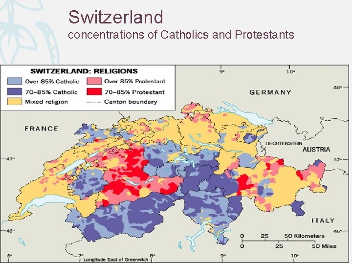 Switzerland concentrations of Catholics and Protestants 