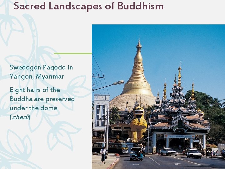 Sacred Landscapes of Buddhism Swedogon Pagodo in Yangon, Myanmar Eight hairs of the Buddha