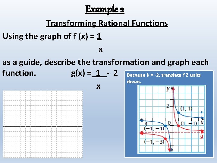 Example 2 Transforming Rational Functions Using the graph of f (x) = 1 x