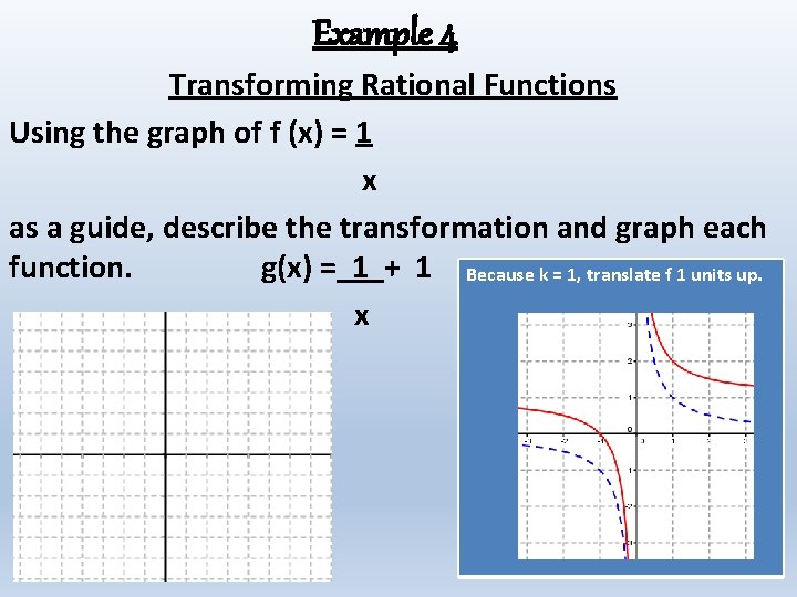 Example 4 Transforming Rational Functions Using the graph of f (x) = 1 x