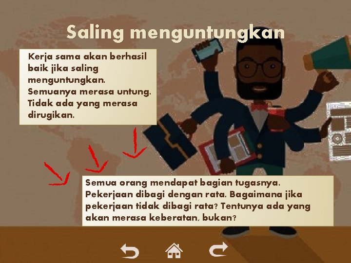 Saling menguntungkan Kerja sama akan berhasil baik jika saling menguntungkan. Semuanya merasa untung. Tidak Saling menguntungkan Kerja sama akan berhasil baik jika saling menguntungkan. Semuanya merasa untung. Tidak