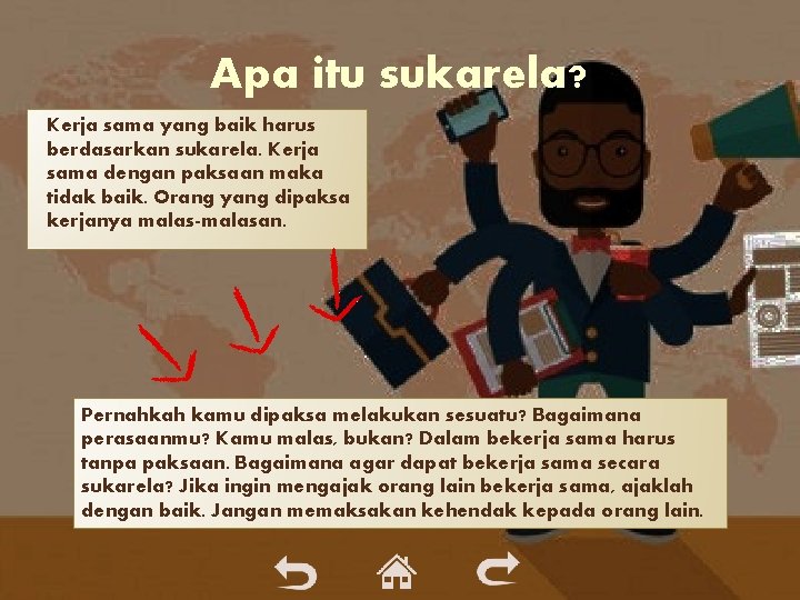 Apa itu sukarela? Kerja sama yang baik harus berdasarkan sukarela. Kerja sama dengan paksaan Apa itu sukarela? Kerja sama yang baik harus berdasarkan sukarela. Kerja sama dengan paksaan