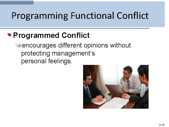 Programming Functional Conflict Programmed Conflict 9 encourages different opinions without protecting management’s personal feelings.