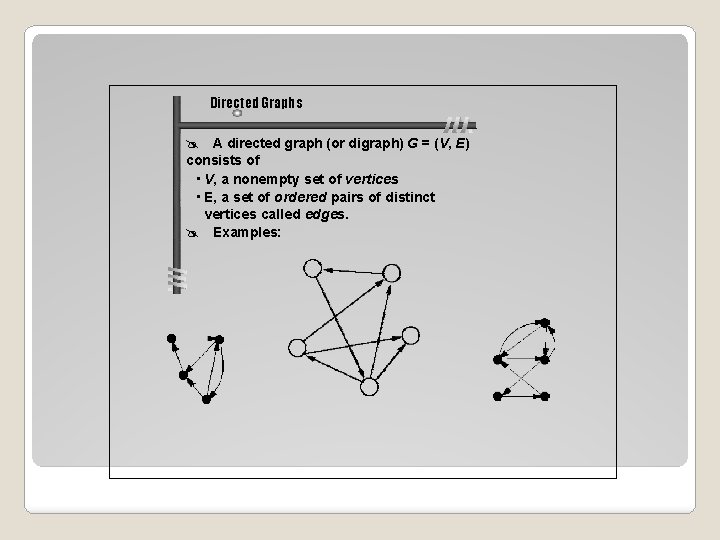 Directed Graphs A directed graph (or digraph) G = (V, E) consists of •