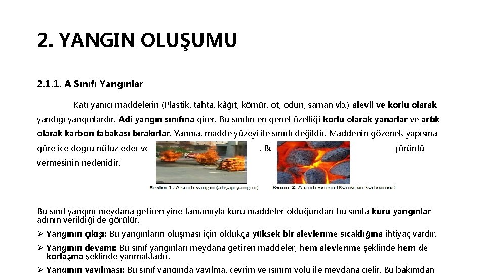 2. YANGIN OLUŞUMU 2. 1. 1. A Sınıfı Yangınlar Katı yanıcı maddelerin (Plastik, tahta,
