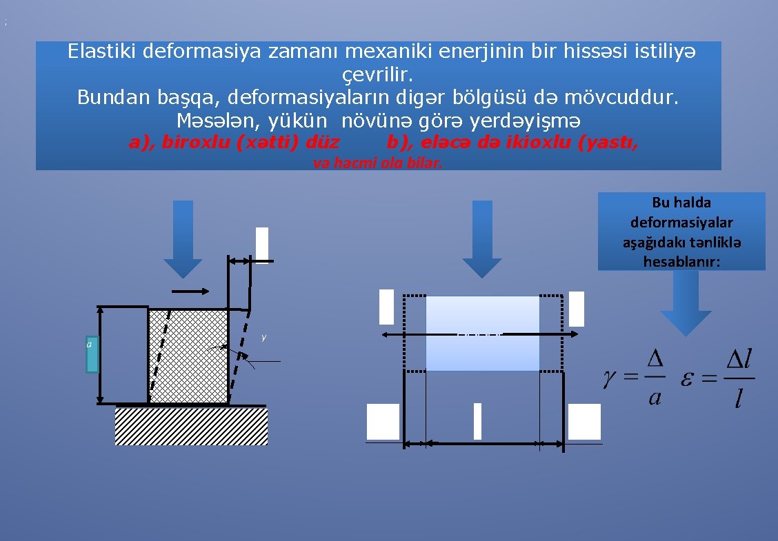 ; Elastiki deformasiya zamanı mexaniki enerjinin bir hissəsi istiliyə çevrilir. Bundan başqa, deformasiyaların digər