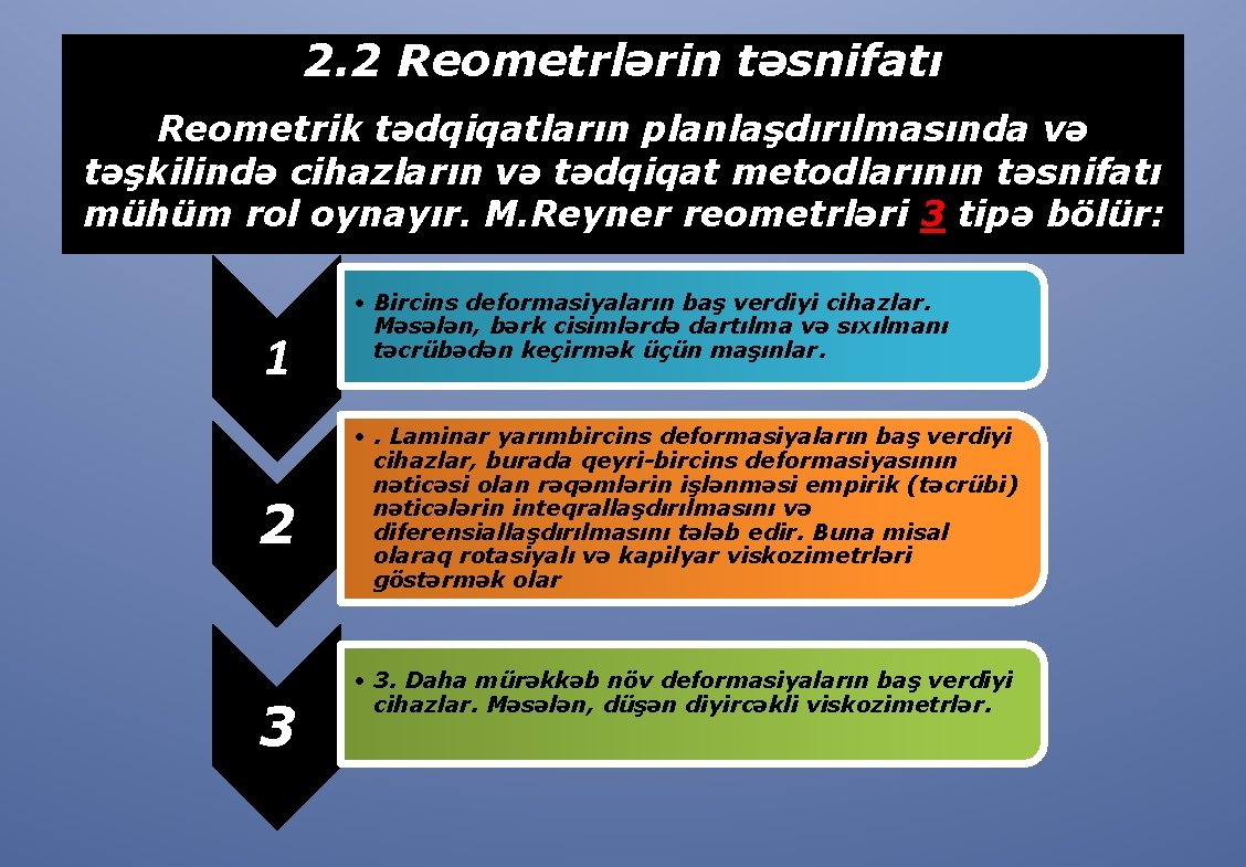 2. 2 Reometrlərin təsnifatı Reometrik tədqiqatların planlaşdırılmasında və təşkilində cihazların və tədqiqat metodlarının təsnifatı