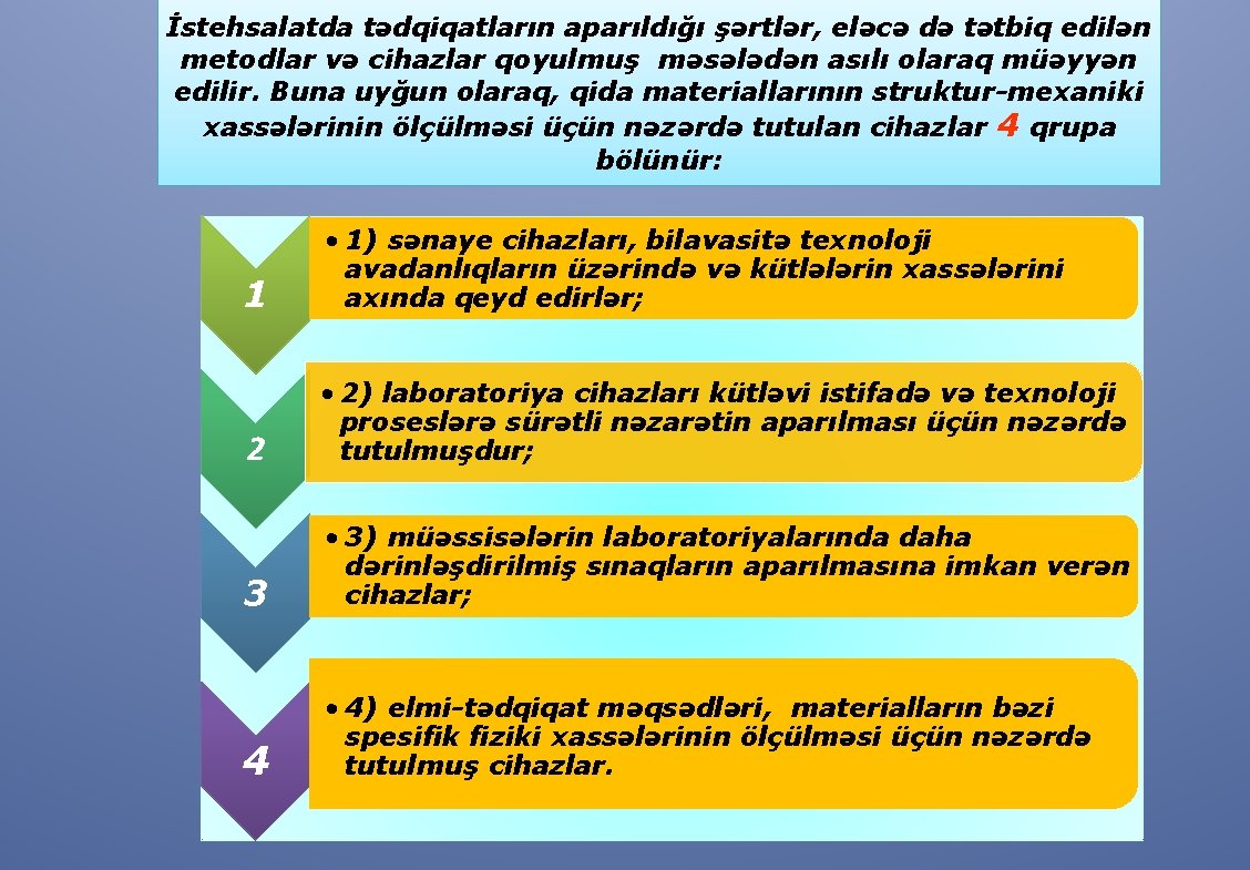 İstehsalatda tədqiqatların aparıldığı şərtlər, eləcə də tətbiq edilən metodlar və cihazlar qoyulmuş məsələdən asılı