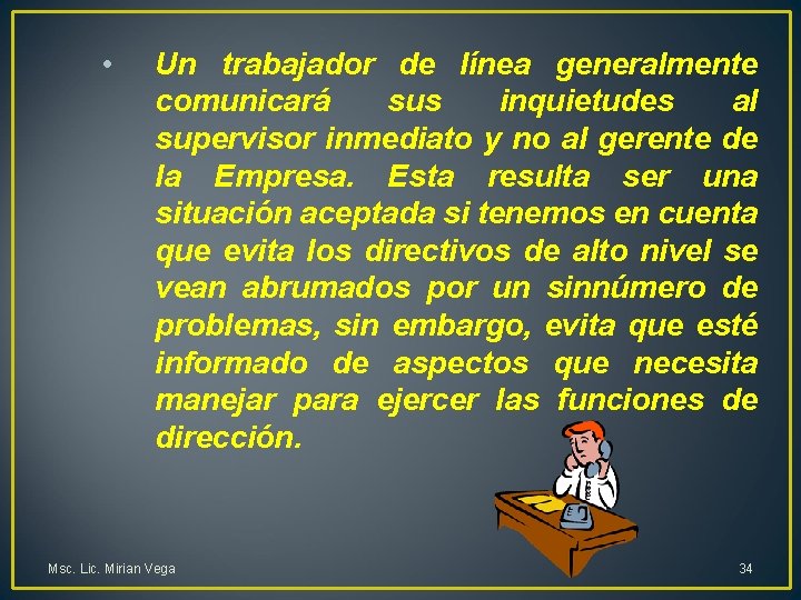  • Un trabajador de línea generalmente comunicará sus inquietudes al supervisor inmediato y