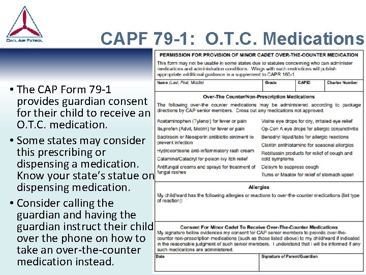 CAPF 79 -1: O. T. C. Medications • The CAP Form 79 -1 provides CAPF 79 -1: O. T. C. Medications • The CAP Form 79 -1 provides