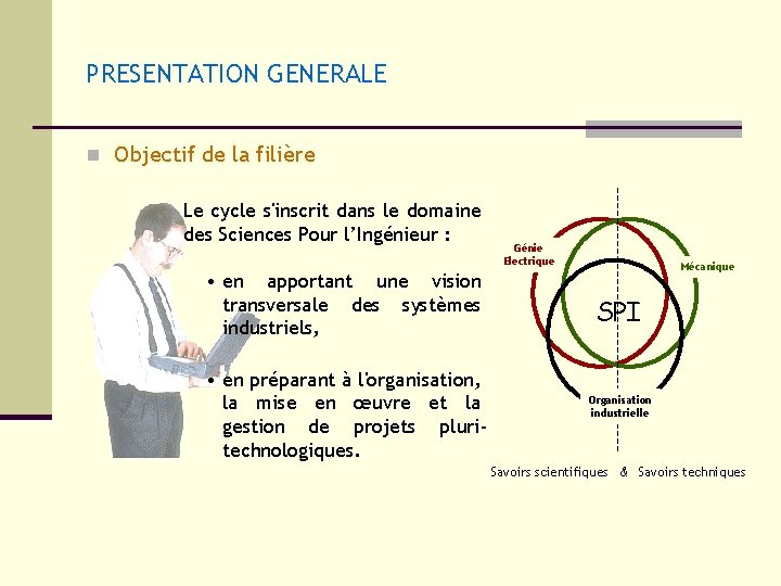 PRESENTATION GENERALE n Objectif de la filière Le cycle s'inscrit dans le domaine des