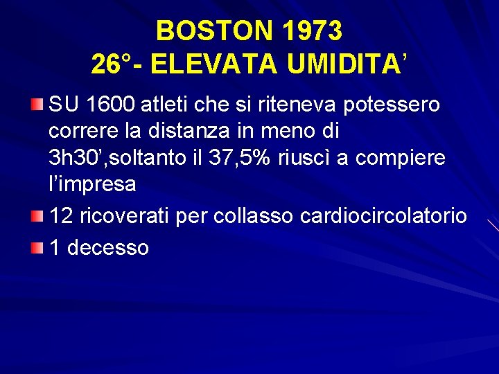 BOSTON 1973 26°- ELEVATA UMIDITA’ SU 1600 atleti che si riteneva potessero correre la