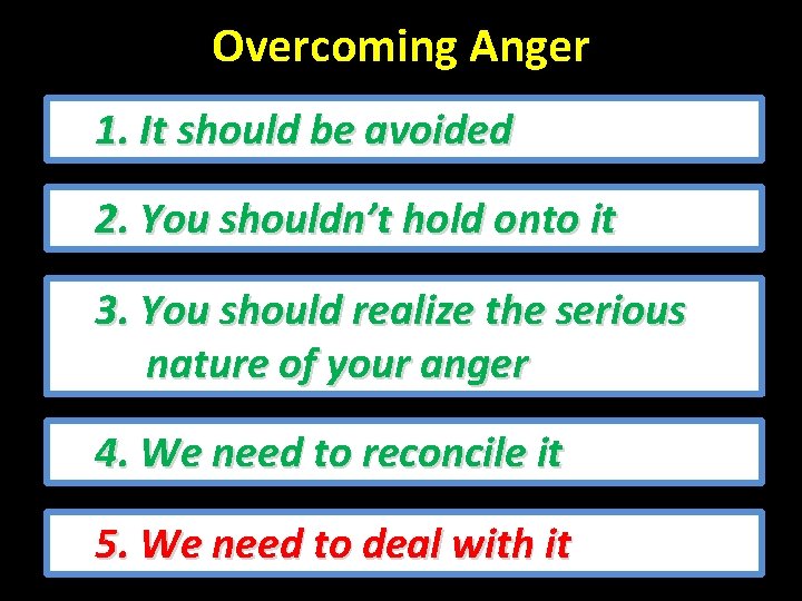 Overcoming Anger 1. It should be avoided 2. You shouldn’t hold onto it 3.