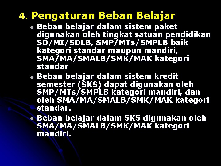 4. Pengaturan Beban Belajar l l l Beban belajar dalam sistem paket digunakan oleh