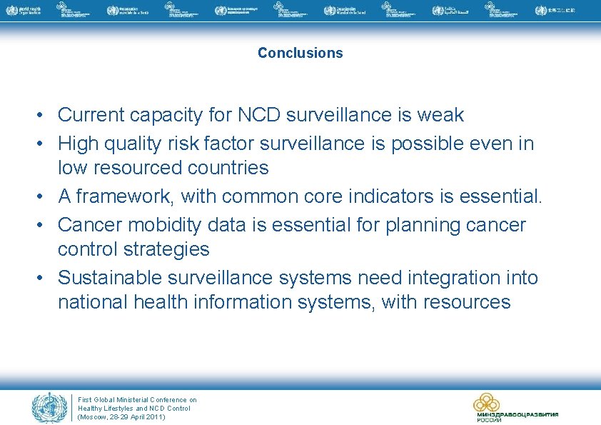 Conclusions • Current capacity for NCD surveillance is weak • High quality risk factor