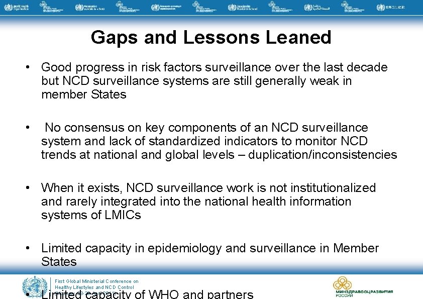 Gaps and Lessons Leaned • Good progress in risk factors surveillance over the last