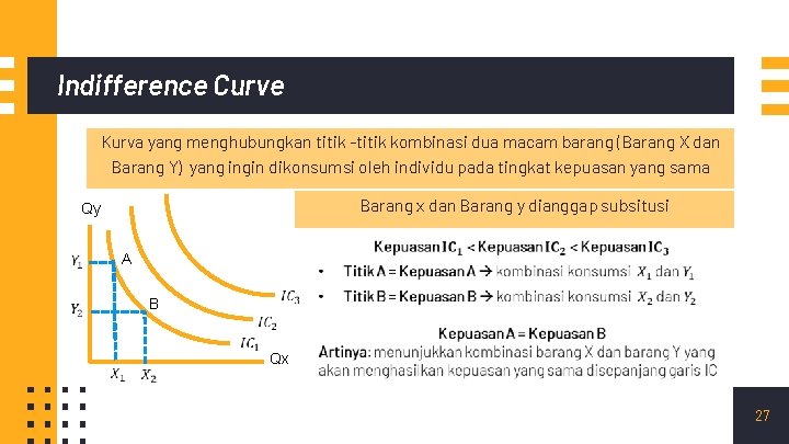 Indifference Curve Kurva yang menghubungkan titik -titik kombinasi dua macam barang (Barang X dan Indifference Curve Kurva yang menghubungkan titik -titik kombinasi dua macam barang (Barang X dan