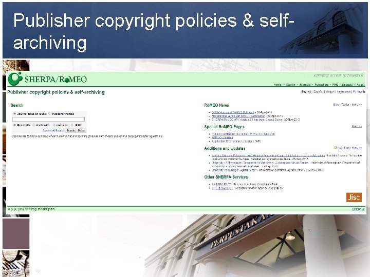 Publisher copyright policies & selfarchiving 