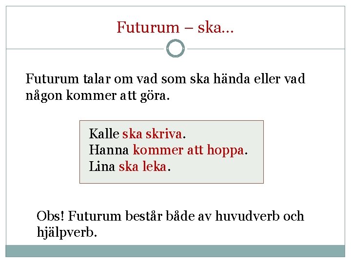 Futurum – ska… Futurum talar om vad som ska hända eller vad någon kommer Futurum – ska… Futurum talar om vad som ska hända eller vad någon kommer