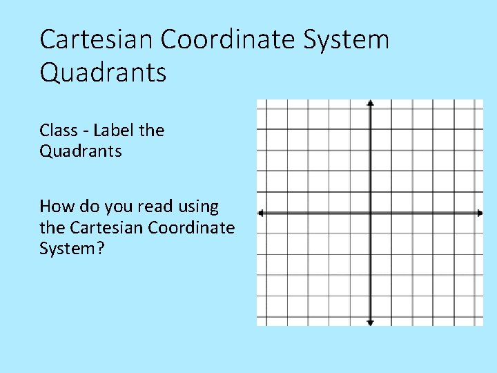 Cartesian Coordinate System Quadrants Class - Label the Quadrants How do you read using