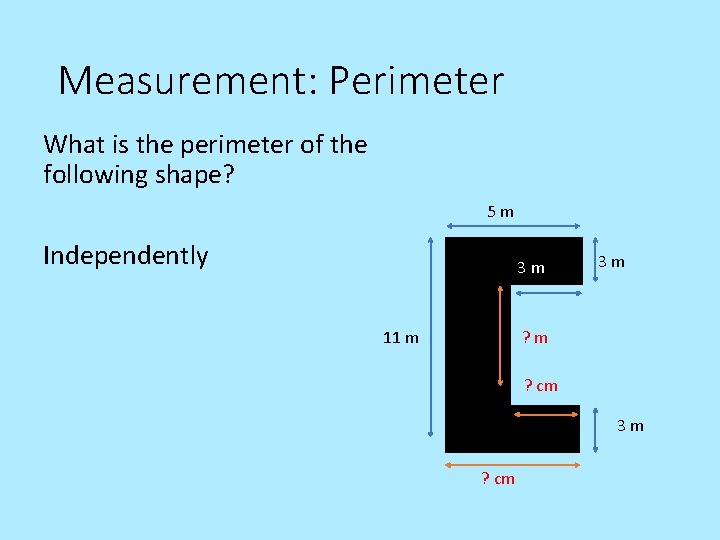 Measurement: Perimeter What is the perimeter of the following shape? 5 m Independently 3