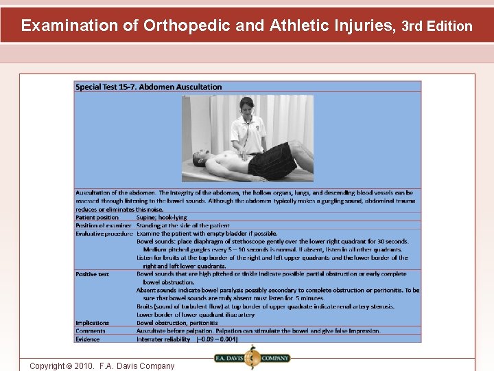 Examination of Orthopedic and Athletic Injuries, 3 rd Edition Copyright © 2010. F. A.