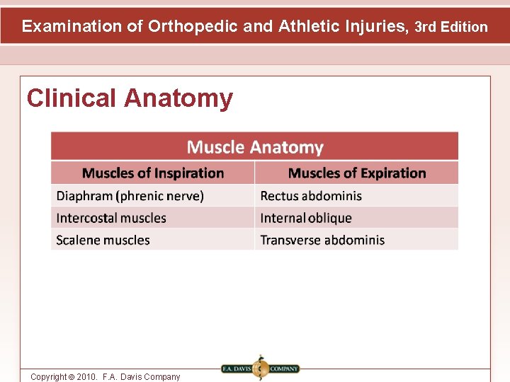Examination of Orthopedic and Athletic Injuries, 3 rd Edition Clinical Anatomy Copyright © 2010.