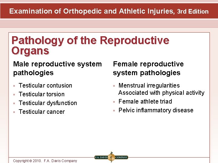 Examination of Orthopedic and Athletic Injuries, 3 rd Edition Pathology of the Reproductive Organs