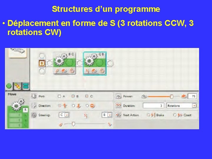 Structures d’un programme • Déplacement en forme de S (3 rotations CCW, 3 rotations