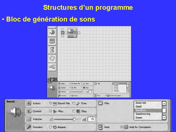 Structures d’un programme • Bloc de génération de sons 