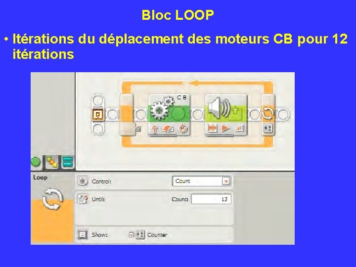 Bloc LOOP • Itérations du déplacement des moteurs CB pour 12 itérations 