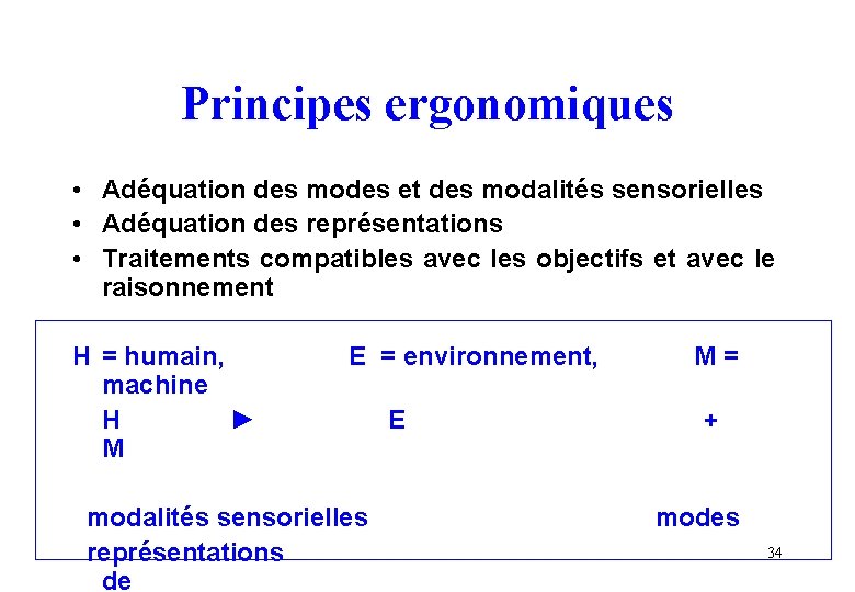 Principes ergonomiques • Adéquation des modes et des modalités sensorielles • Adéquation des représentations