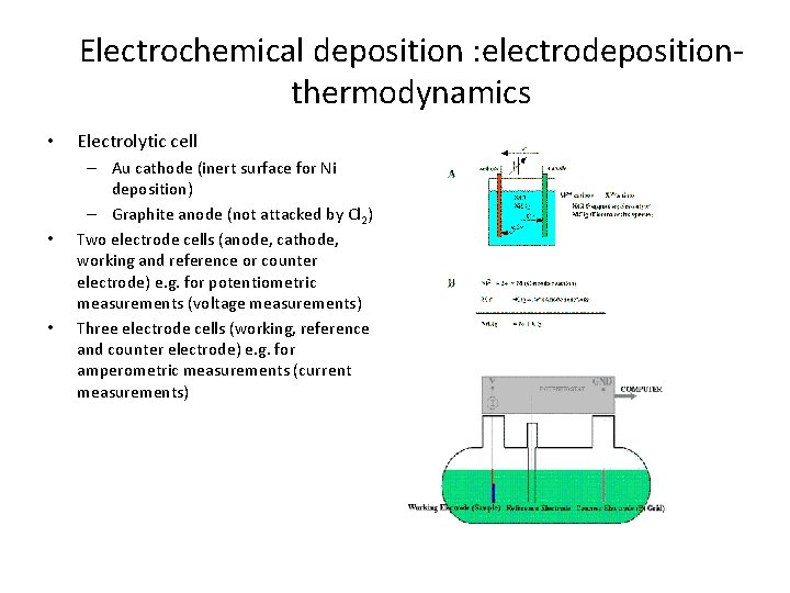 Electrochemical deposition : electrodepositionthermodynamics • • • Electrolytic cell – Au cathode (inert surface