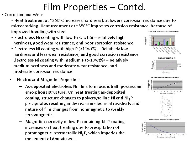 Film Properties – Contd. • Corrosion and Wear • Heat treatment at ~350 o.