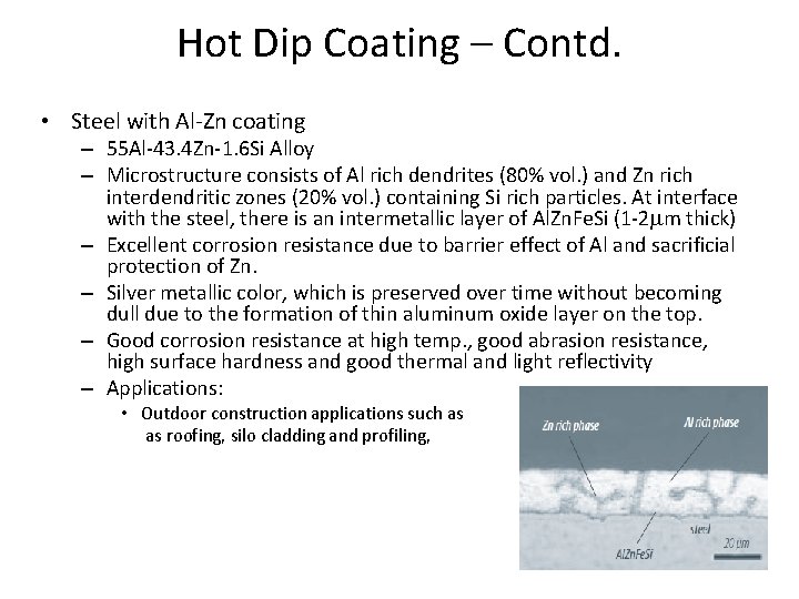 Hot Dip Coating – Contd. • Steel with Al-Zn coating – 55 Al-43. 4