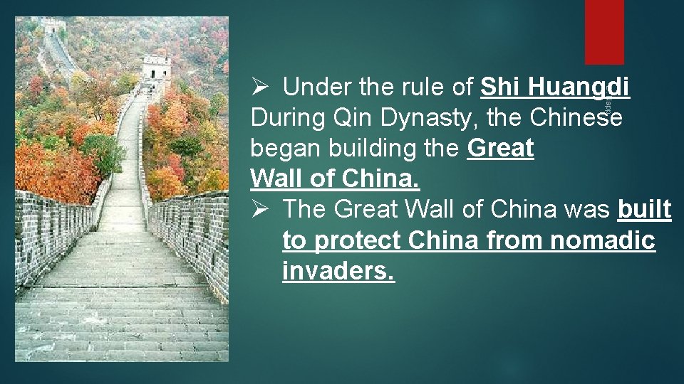 E. Napp Ø Under the rule of Shi Huangdi During Qin Dynasty, the Chinese