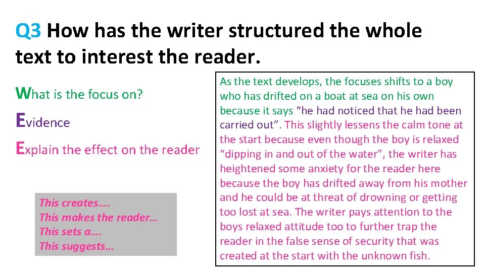 Q 3 How has the writer structured the whole text to interest the reader.