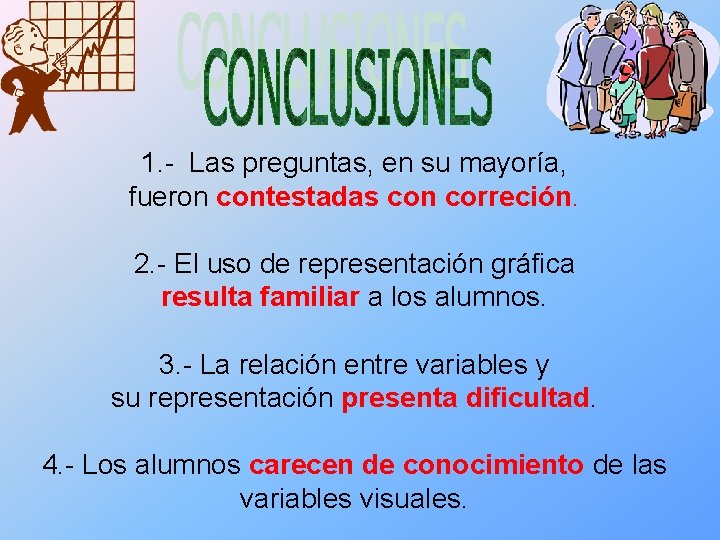 1. - Las preguntas, en su mayoría, fueron contestadas con correción. 2. - El