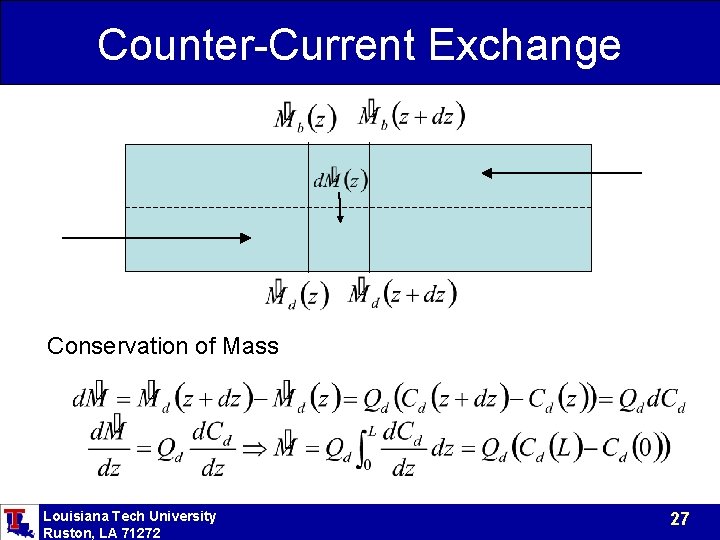 Counter-Current Exchange Conservation of Mass Louisiana Tech University Ruston, LA 71272 27 Counter-Current Exchange Conservation of Mass Louisiana Tech University Ruston, LA 71272 27