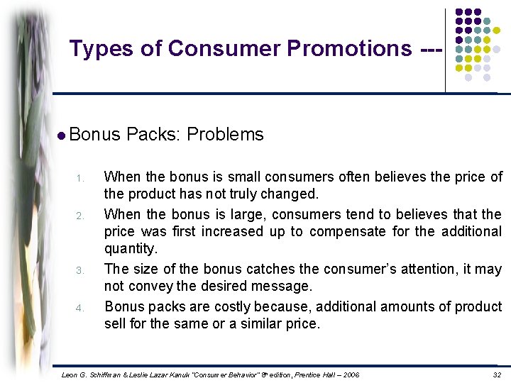 Types of Consumer Promotions --- l Bonus 1. 2. 3. 4. Packs: Problems When