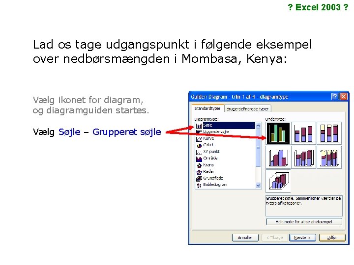 ? Excel 2003 ? Lad os tage udgangspunkt i følgende eksempel over nedbørsmængden i